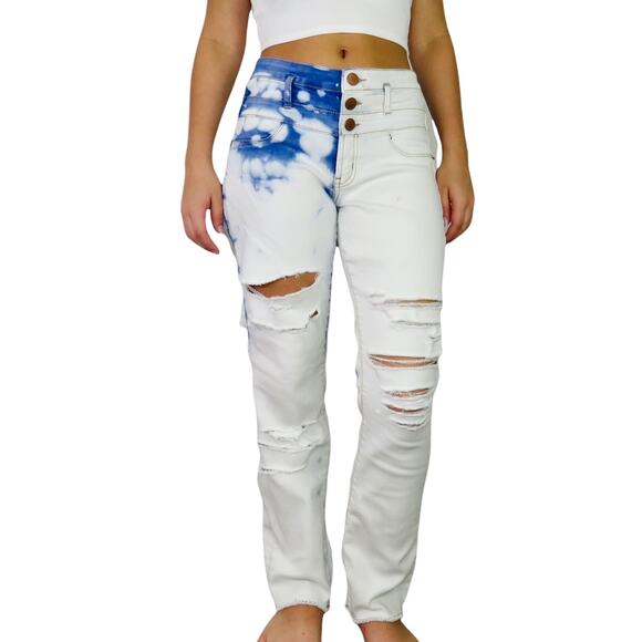 NOBO Y2K High Rise Skinny Leg Bleach Dye Jeans 27" Reworked - Picture 1 of 7